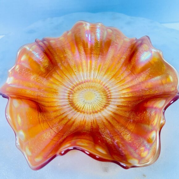 Fenton Carnival Glass Marigold Sunburst Bowl Ruffled Edge Iridescent Vtg READ - Picture 1 of 7